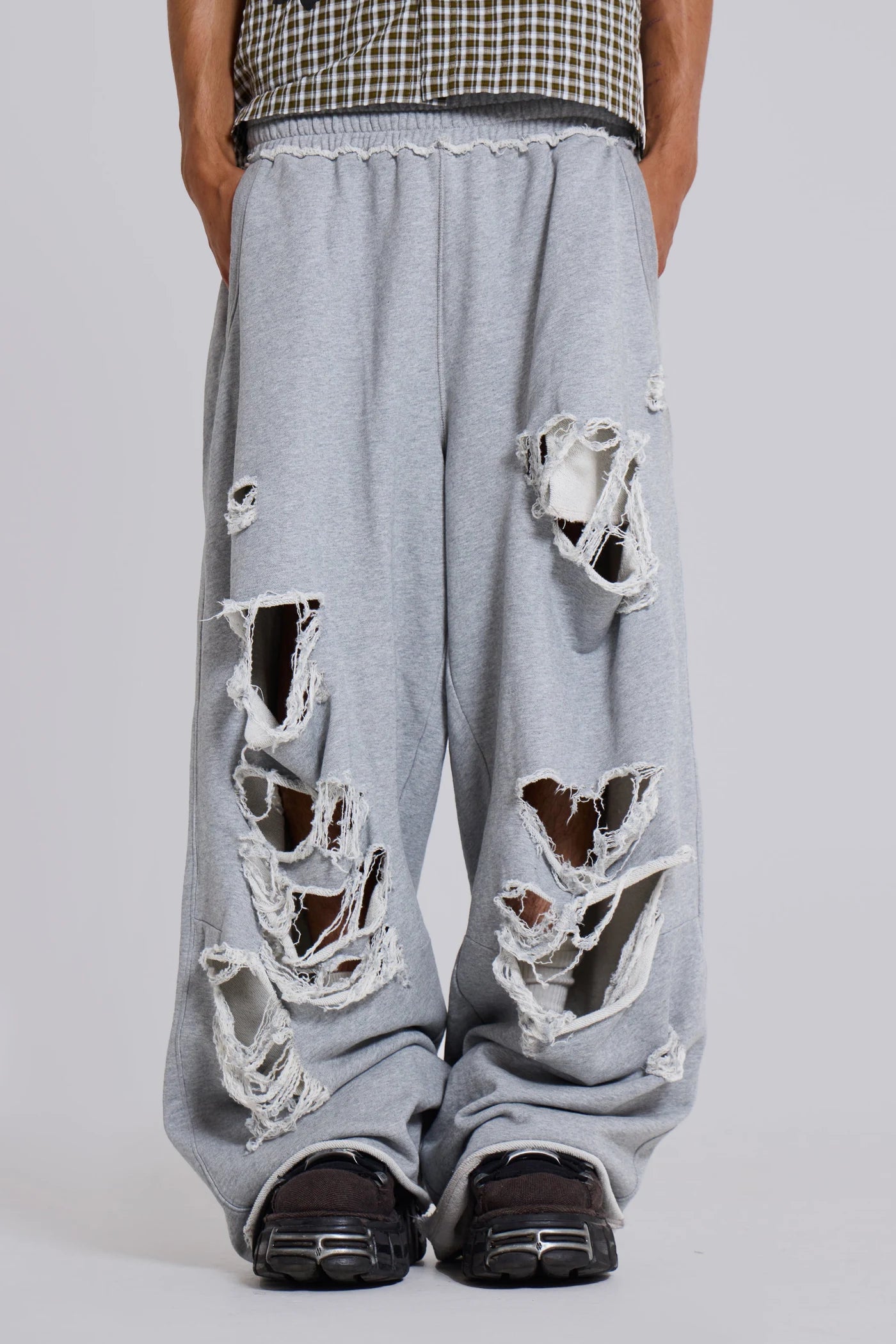 Jaded London Distressed Grey Marl Baggy Monster 破洞棉褲