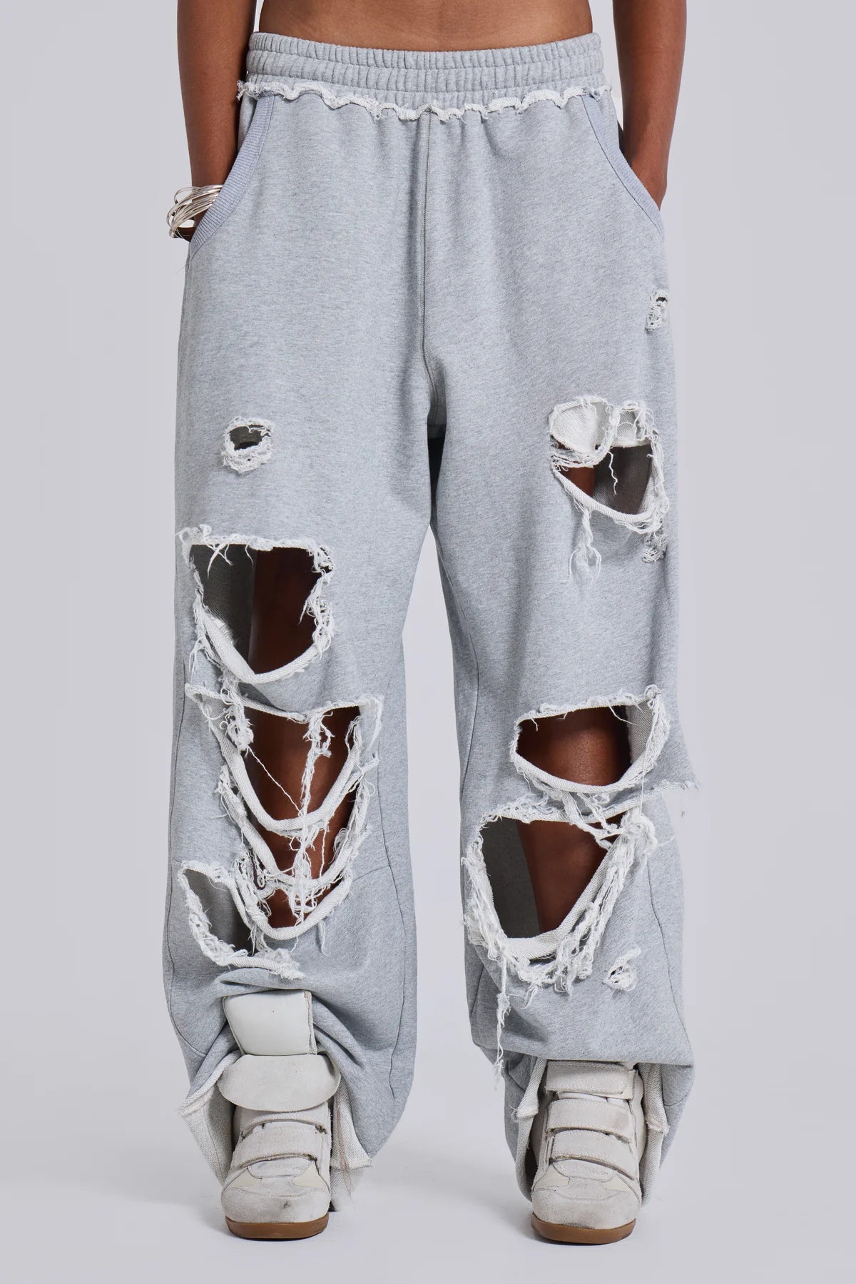 Jaded London Distressed Grey Marl Baggy Monster 破洞棉褲