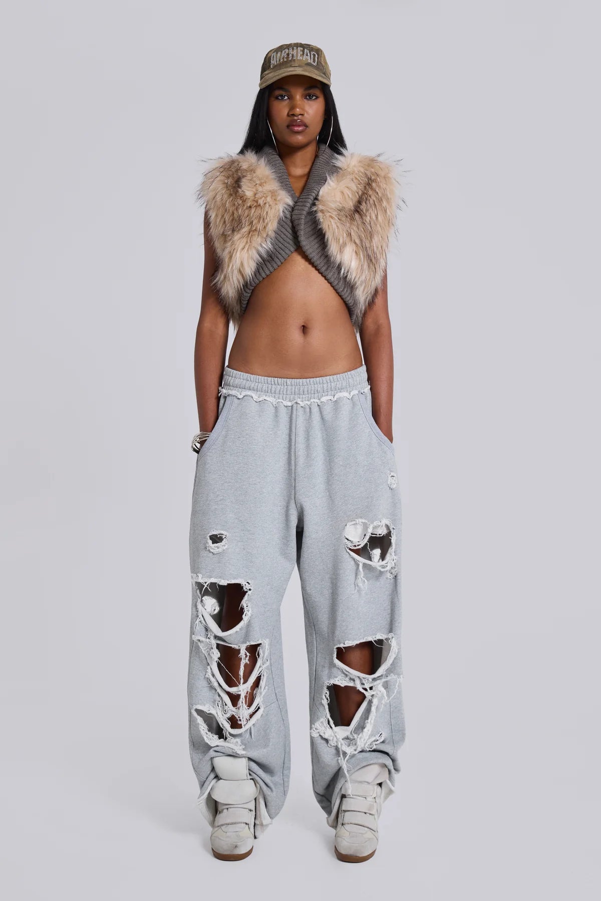 Jaded London Distressed Grey Marl Baggy Monster 破洞棉褲