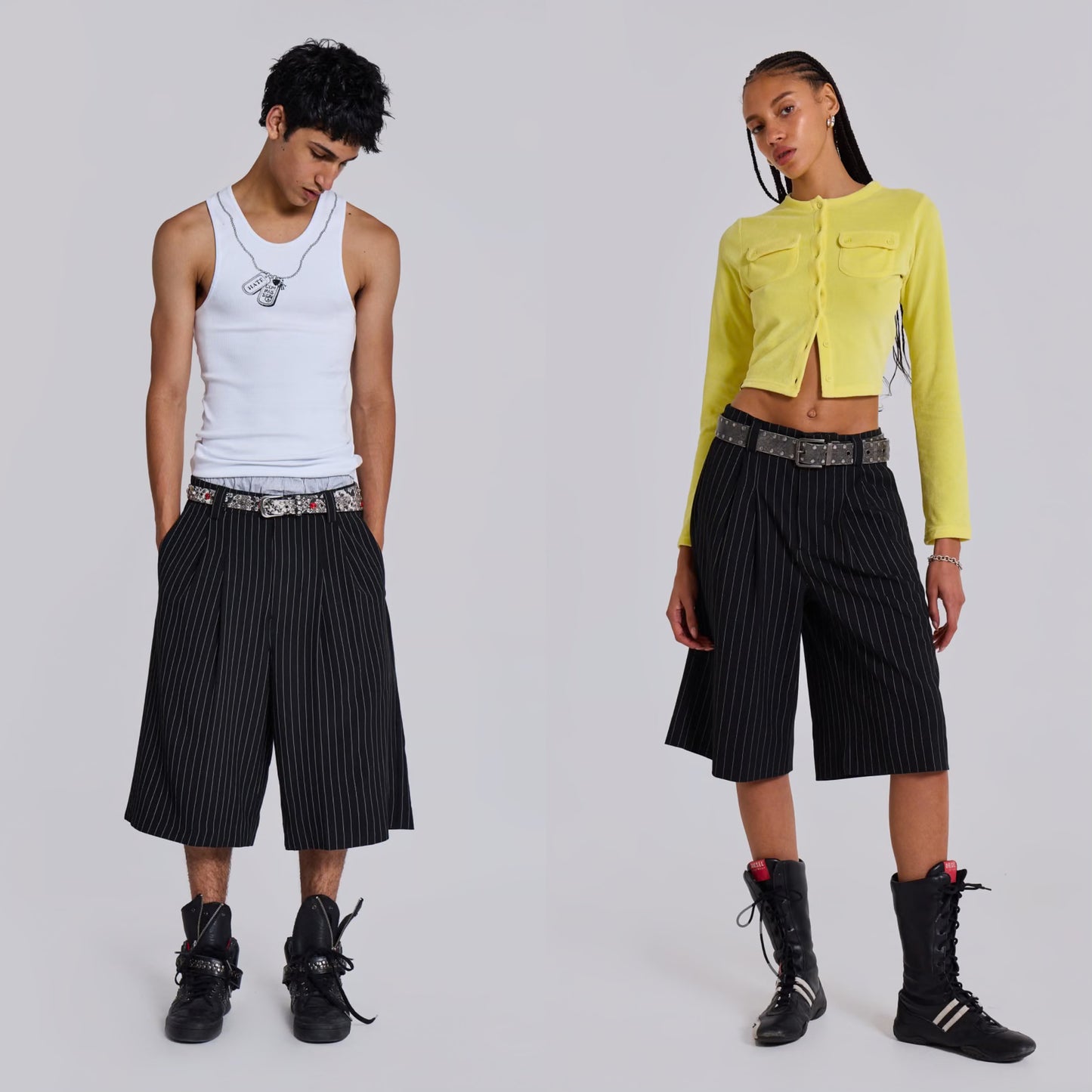 Jaded London Black Pinstripe Goliath Shorts 7分褲