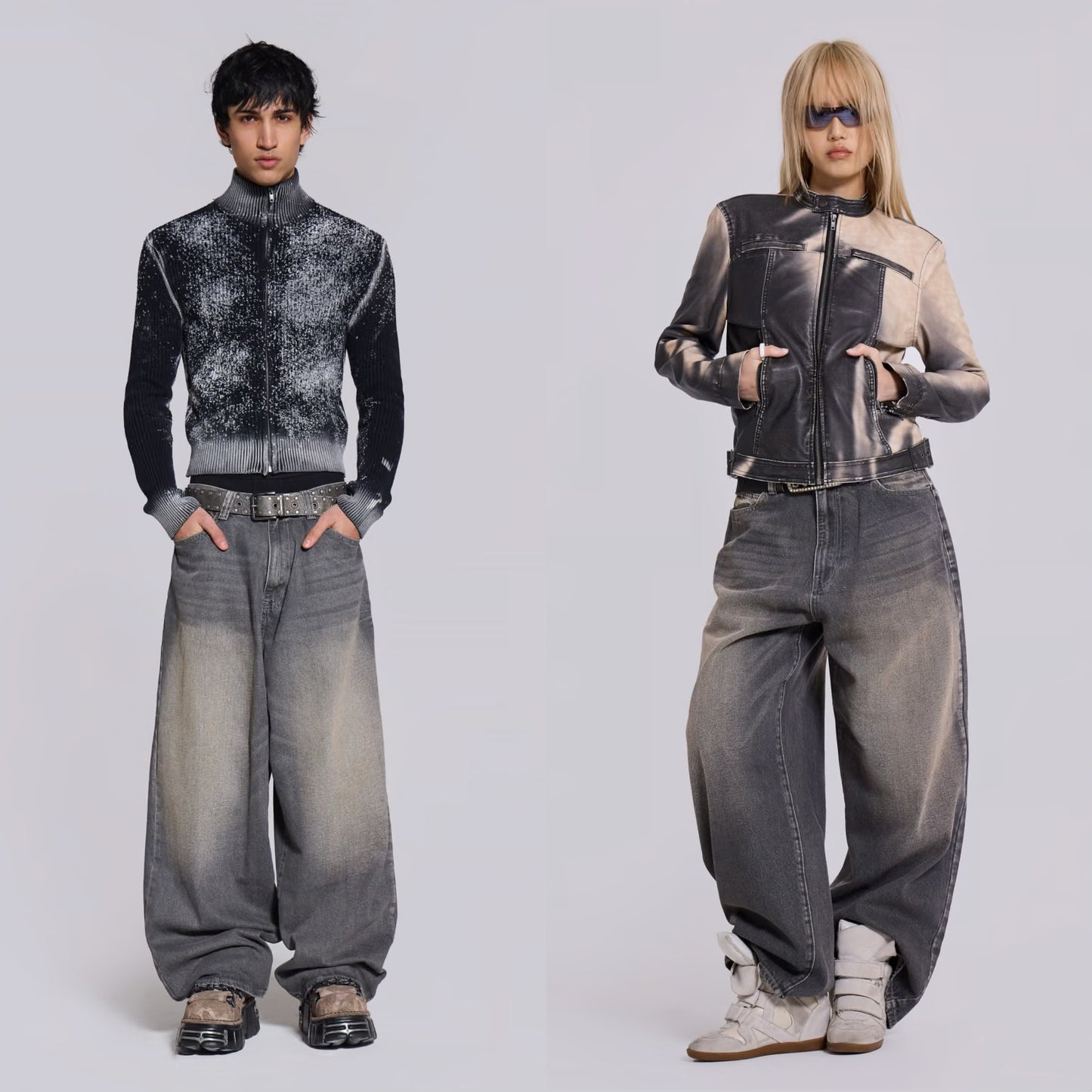 Jaded London Grey Washed Colossus Jeans 牛仔寬褲