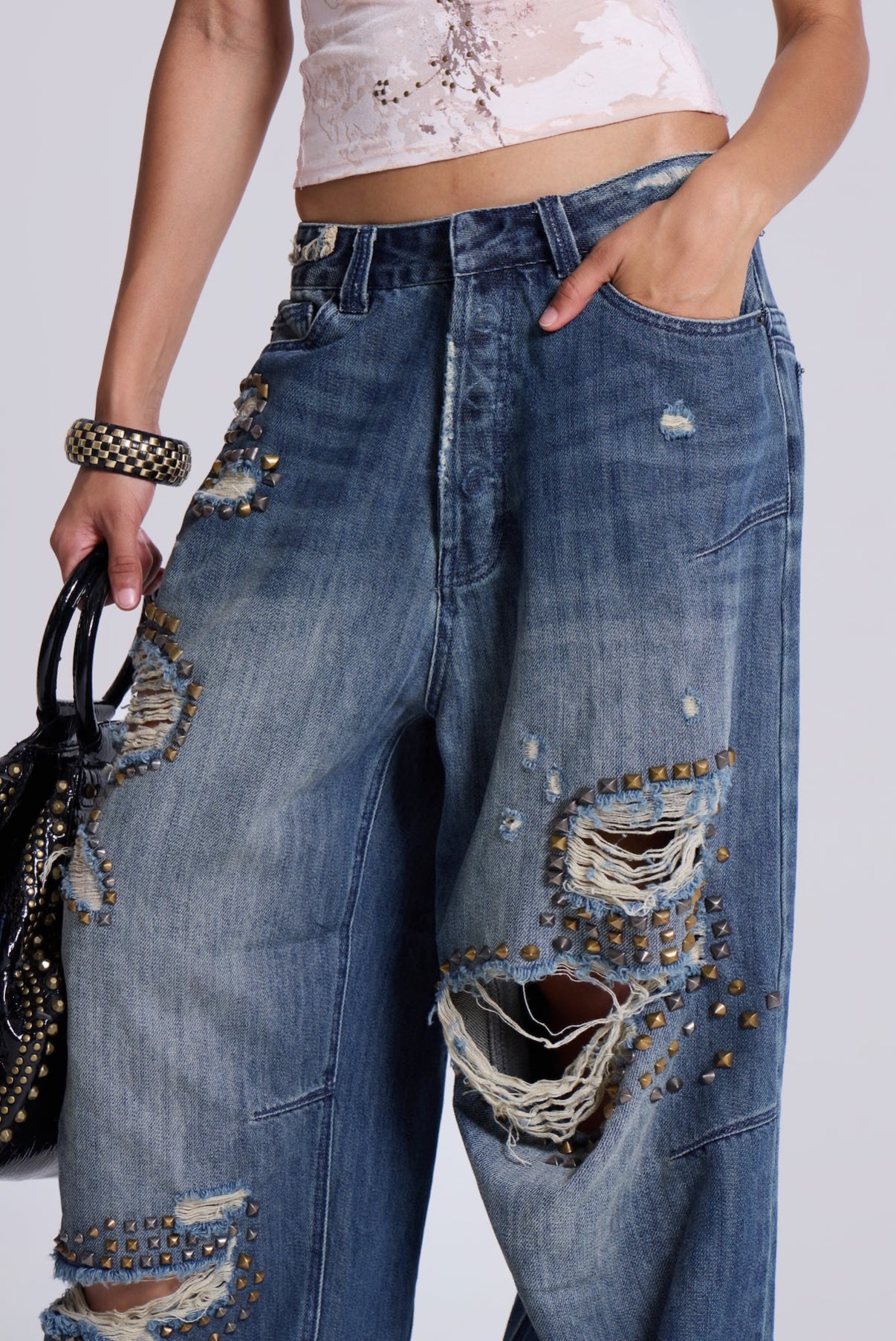 Jaded London Jewel Colossus Jeans 卯釘牛仔寬褲