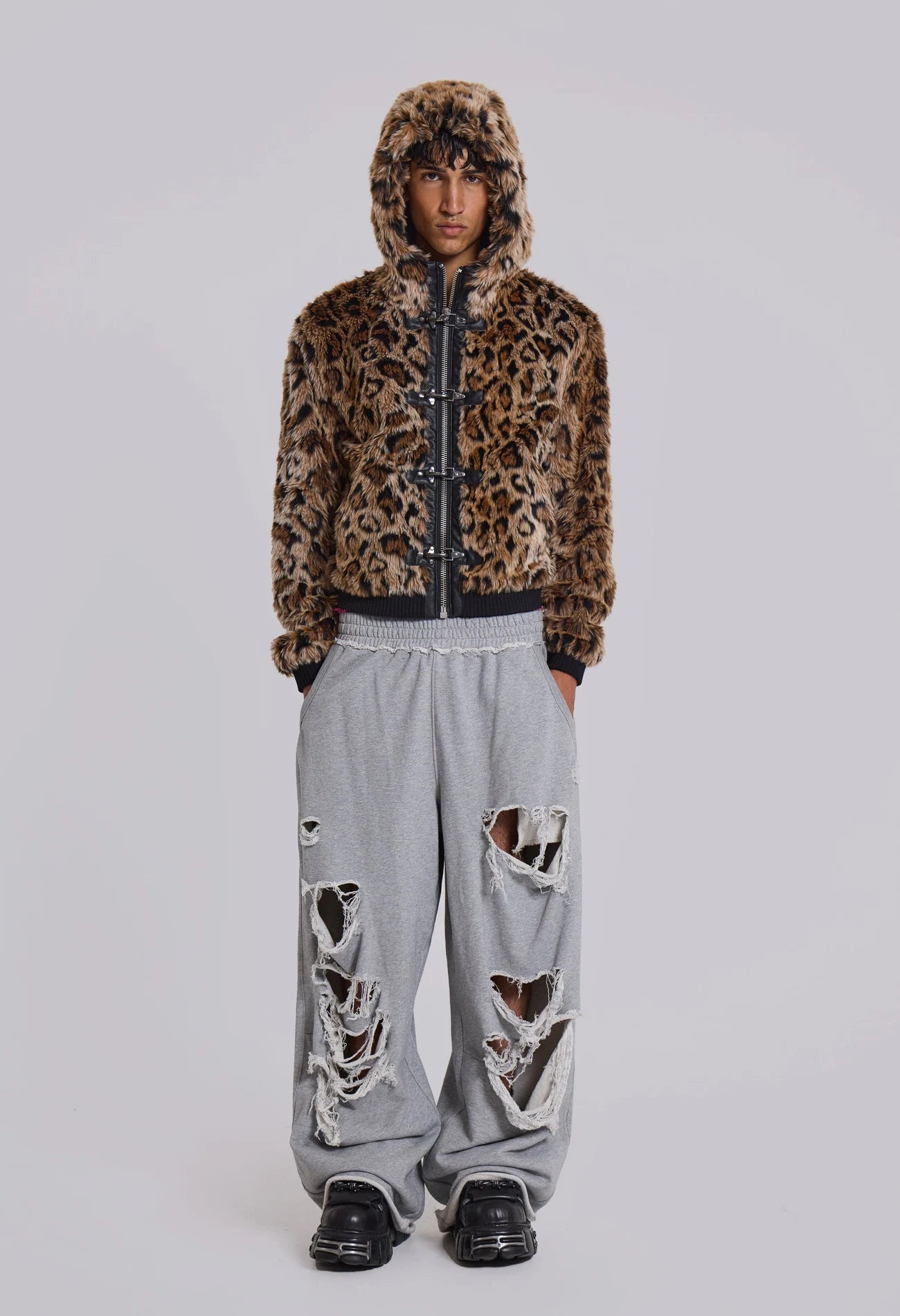 Jaded London Distressed Grey Marl Baggy Monster 破洞棉褲