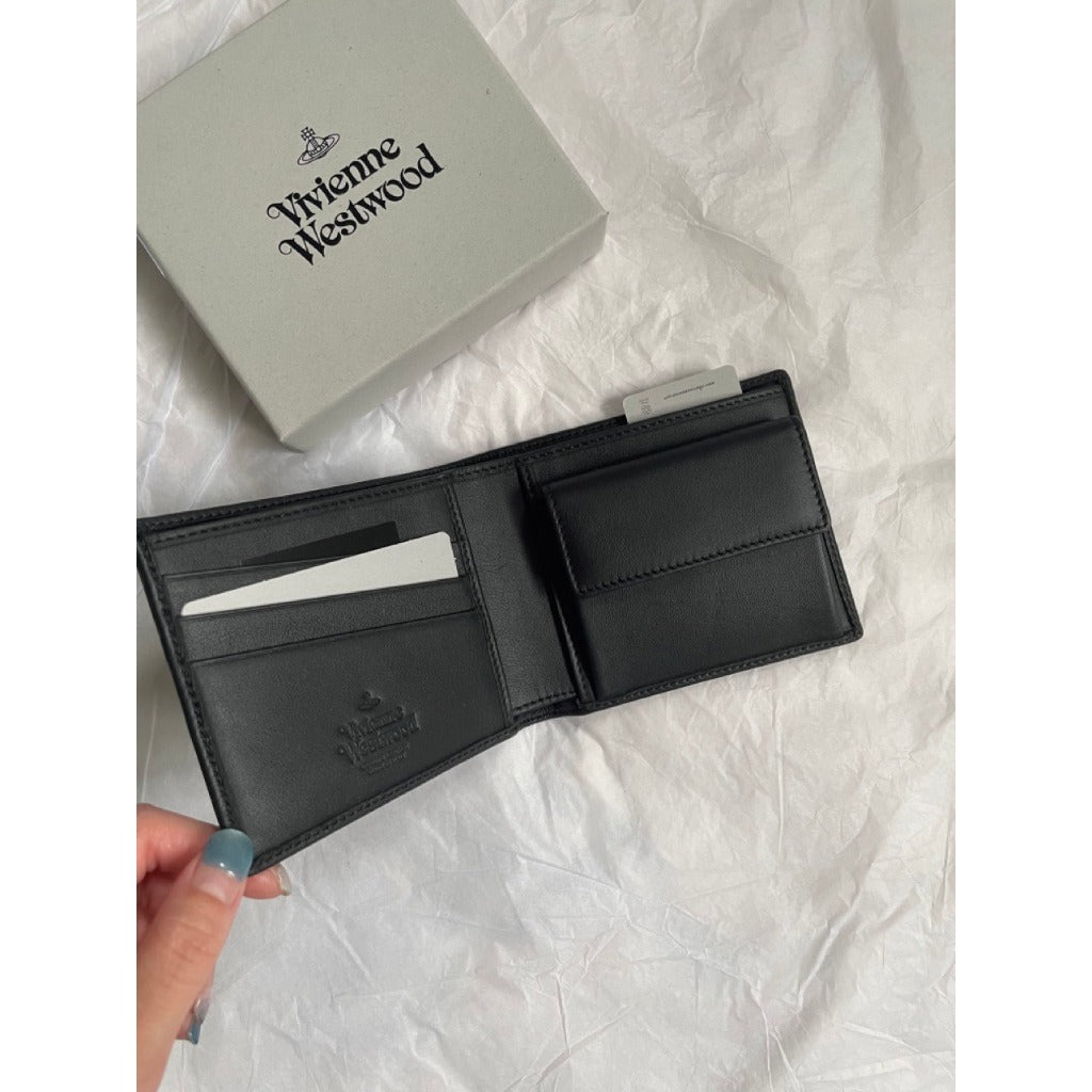 Vivienne Westwood Logo Leather Bi-Fold Wallet Black 星球浮雕短夾