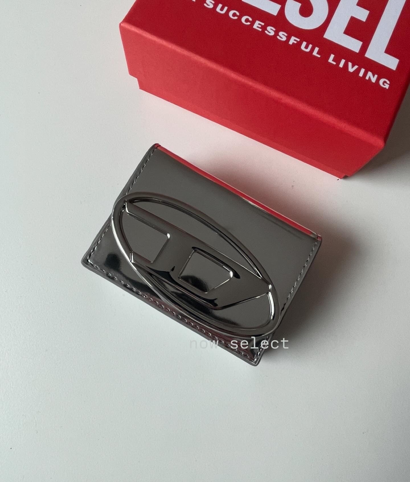 Diesel 1dr tri fold coin xs ii 銀色三折皮夾