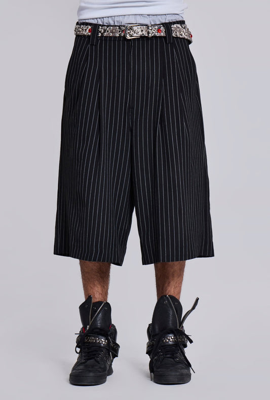Jaded London Black Pinstripe Goliath Shorts 7分褲