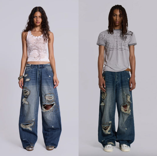 Jaded London Jewel Colossus Jeans 卯釘牛仔寬褲