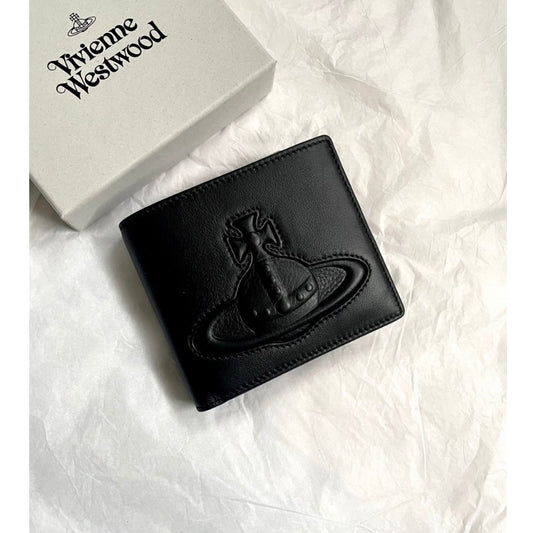 Vivienne Westwood Logo Leather Bi-Fold Wallet Black 星球浮雕短夾