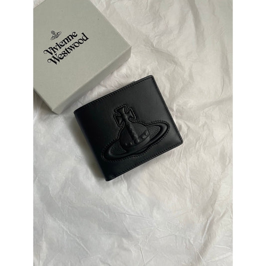 Vivienne Westwood Logo Leather Bi-Fold Wallet Black 星球浮雕短夾